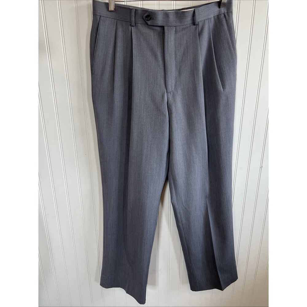 Alan Flusser Dress Pants Gray Size 34/30 Worsted Wool Made in Mexico Pleated